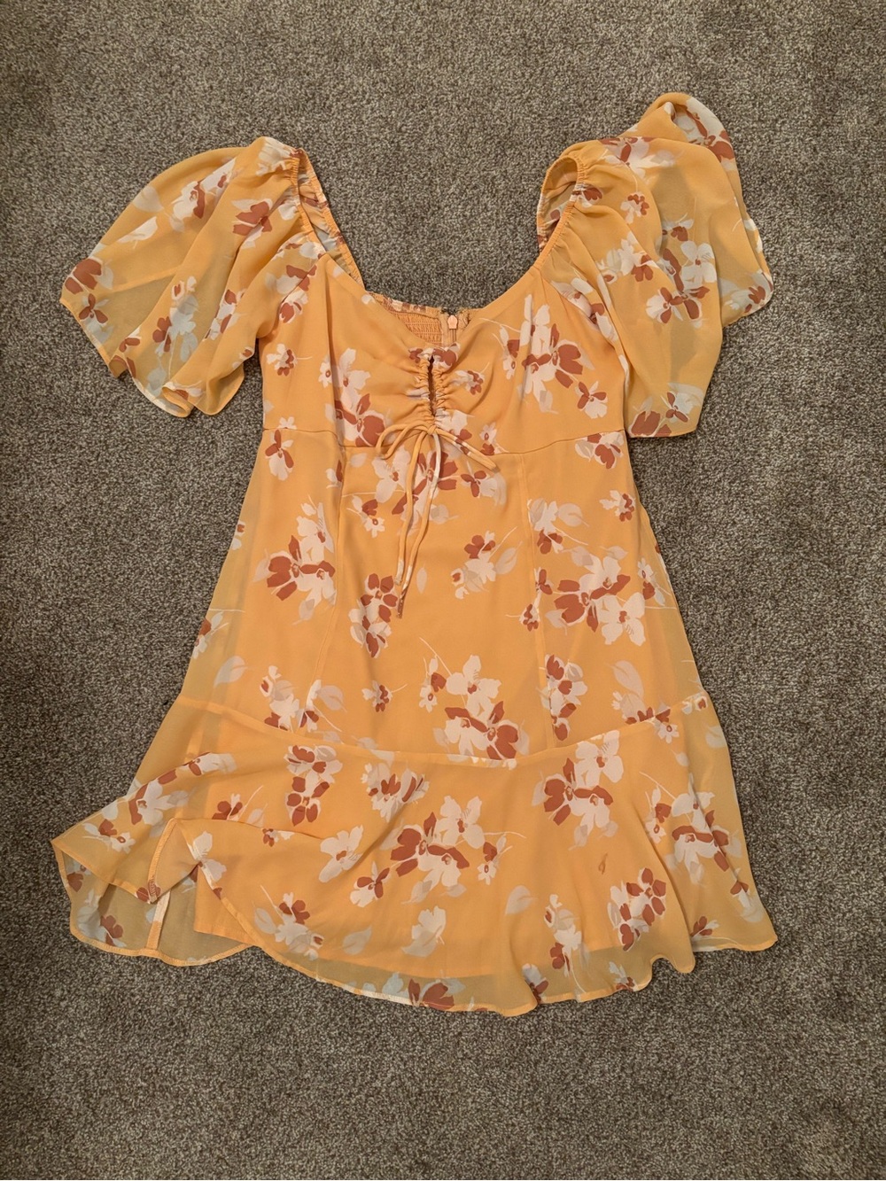Abercrombie & Fitch Yellow Floral Lace-Up flowy Sleeve Mini Dress